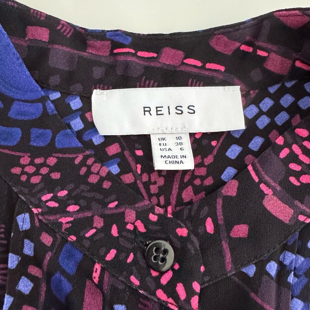 Reiss Long Sleeve Dress Button Up Black Purple Pink Viscose Size 6 - Picture 10 of 16